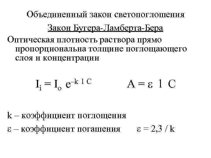 Графическое изображение закона бугера ламберта бера