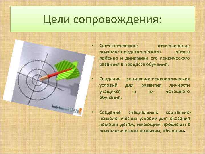 Цели сопровождения:   •  Систематическое   отслеживание  психолого-педагогического статуса 