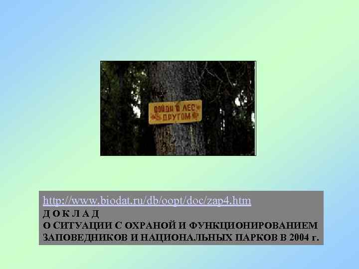 http: //www. biodat. ru/db/oopt/doc/zap 4. htm ДОКЛАД О СИТУАЦИИ С ОХРАНОЙ И ФУНКЦИОНИРОВАНИЕМ ЗАПОВЕДНИКОВ