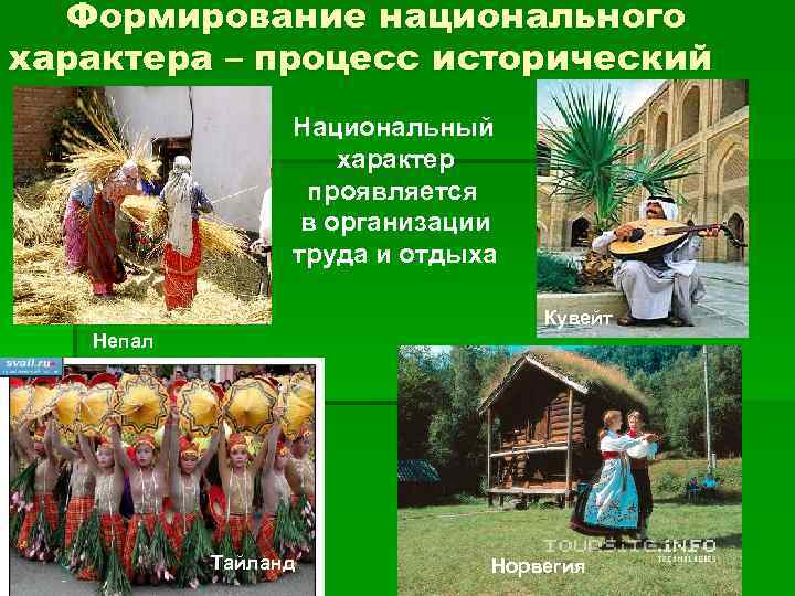   Формирование национального характера – процесс исторический   Национальный   