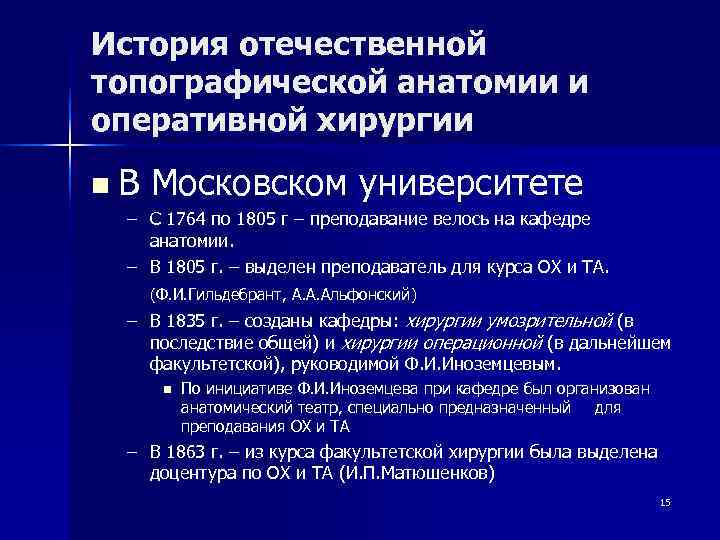 Оперативная и топографическая. История оперативной хирургии. Лекции по топографической анатомии и оперативной хирургии. История Отечественной хирургии. История развития топографической анатомии и оперативной хирургии.