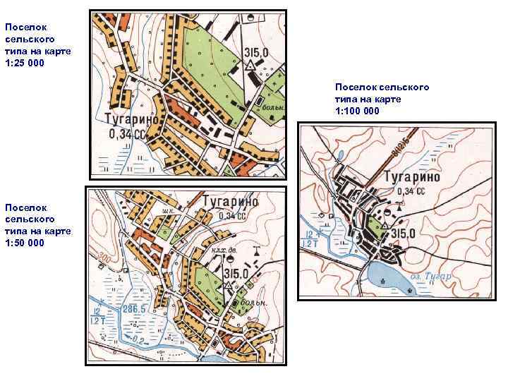 Поселок сельского типа на карте 1: 25 000   Поселок сельского  