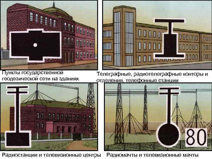 Пункты государственной  Телеграфные, радиотелеграфные конторы и геодезической сети на зданиях  отделения, телефонные