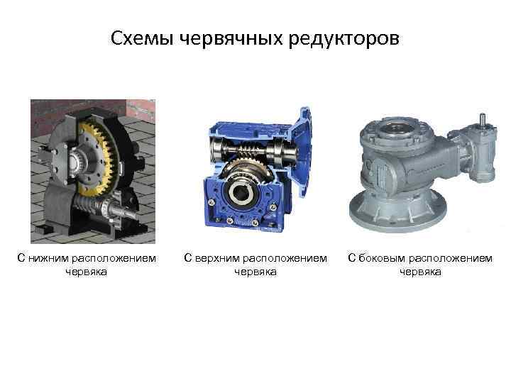     Схемы червячных редукторов С нижним расположением  С верхним расположением