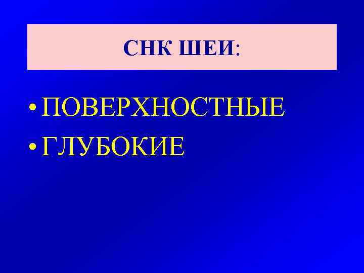  СНК ШЕИ:  • ПОВЕРХНОСТНЫЕ • ГЛУБОКИЕ 