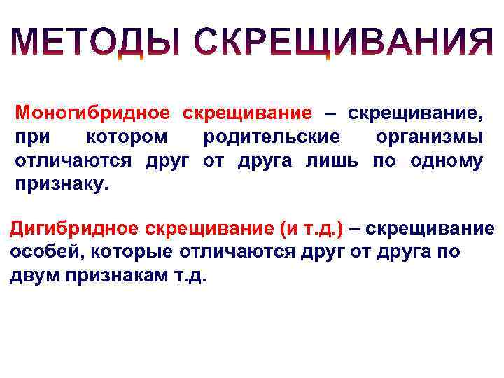 Моногибридное скрещивание – скрещивание,       при  котором родительские