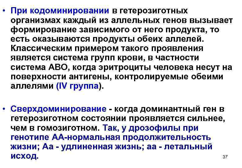  • При кодоминировании в гетерозиготных  организмах каждый из аллельных генов вызывает 