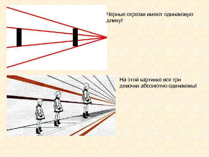 Черные отрезки имеют одинаковую длину!   На этой картинке все три девочки абсолютно