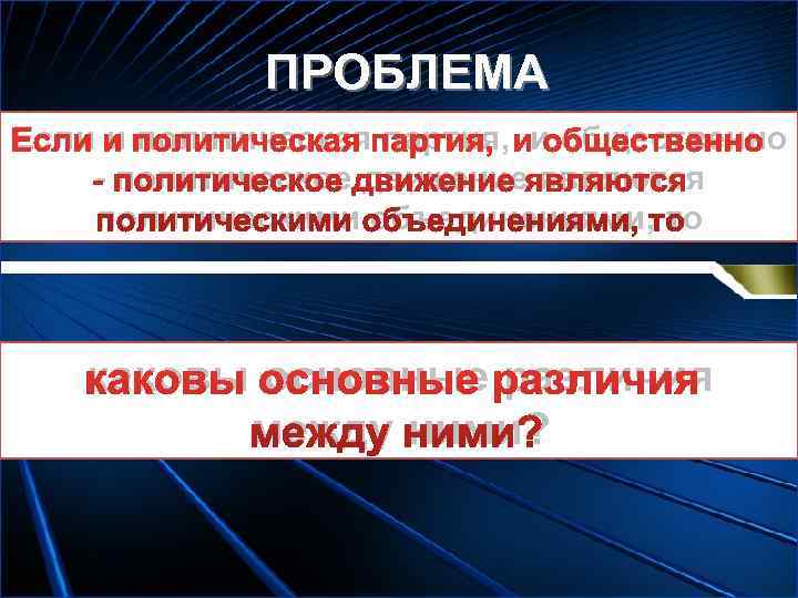    ПРОБЛЕМА Если и политическая партия,  и общественно - политическое движение