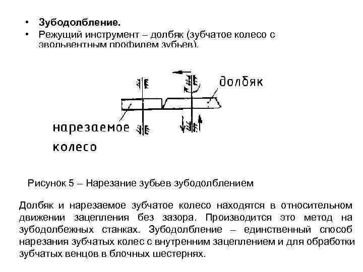  • Зубодолбление.  • Режущий инструмент – долбяк (зубчатое колесо с  эвольвентным