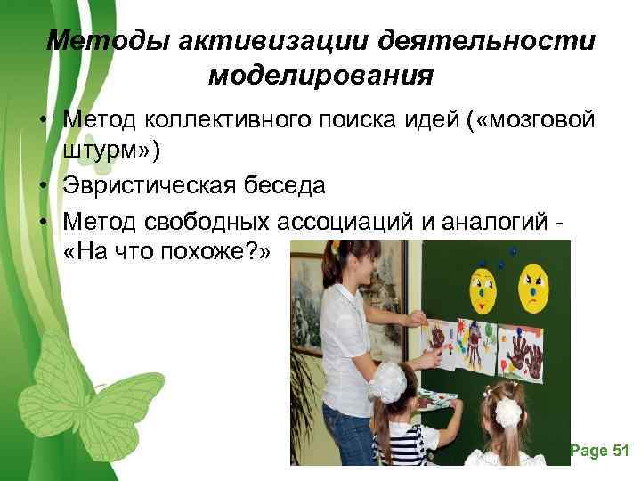 Методы активизации деятельности   моделирования • Метод коллективного поиска идей ( «мозговой 