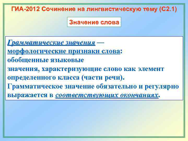  ГИА-2012 Сочинение на лингвистическую тему (С 2. 1)    Значение слова