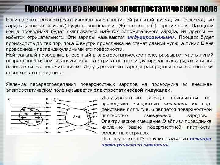   Проводники во внешнем электростатическом поле Если во внешнее электростатическое поле внести нейтральный