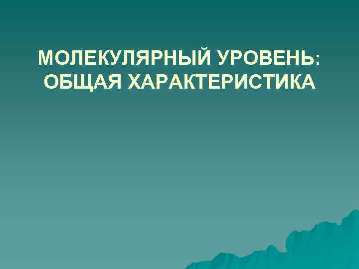 МОЛЕКУЛЯРНЫЙ УРОВЕНЬ: ОБЩАЯ ХАРАКТЕРИСТИКА 