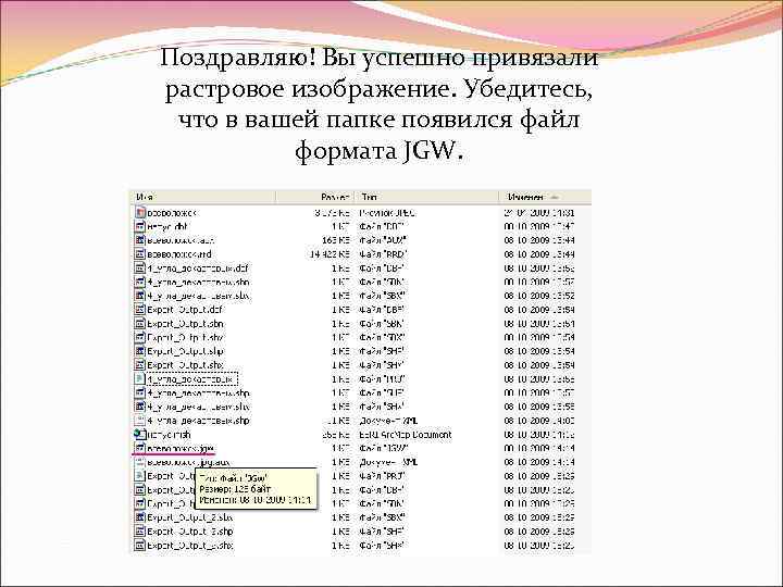 Поздравляю! Вы успешно привязали растровое изображение. Убедитесь,  что в вашей папке появился файл