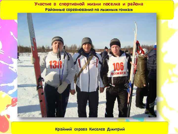  Участие в спортивной жизни поселка и района  Районные соревнования по лыжным гонкам