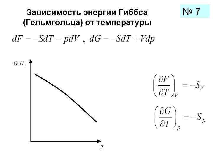  Зависимость энергии Гиббса  № 7 (Гельмгольца) от температуры 
