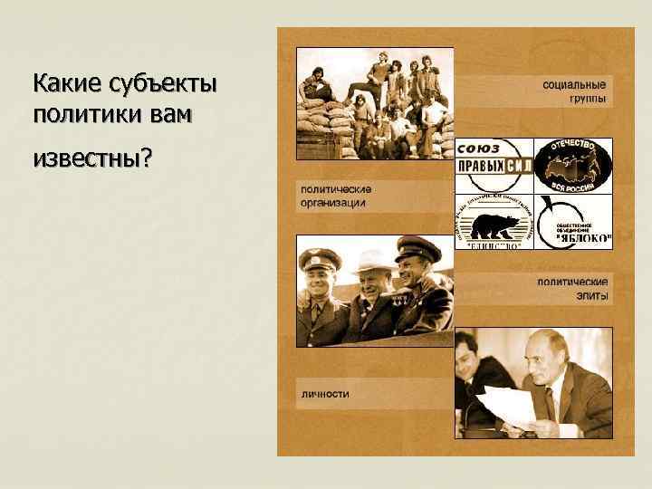 Какие субъекты политики вам известны? 