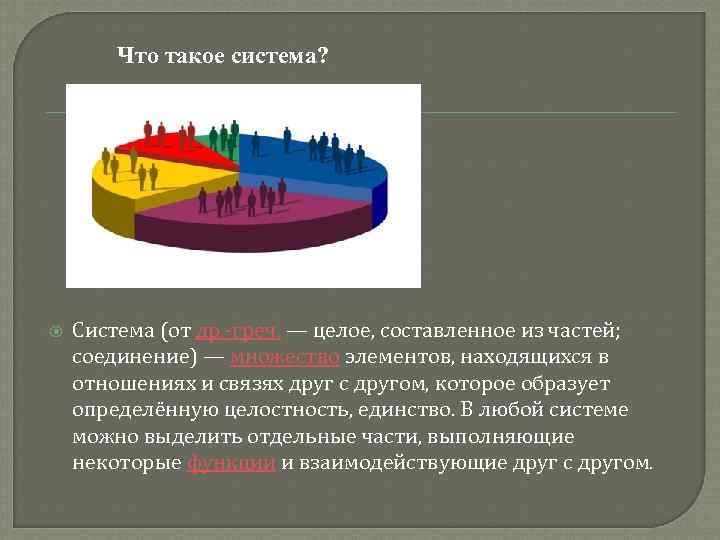   Что такое система?   Система (от др. -греч. — целое, составленное