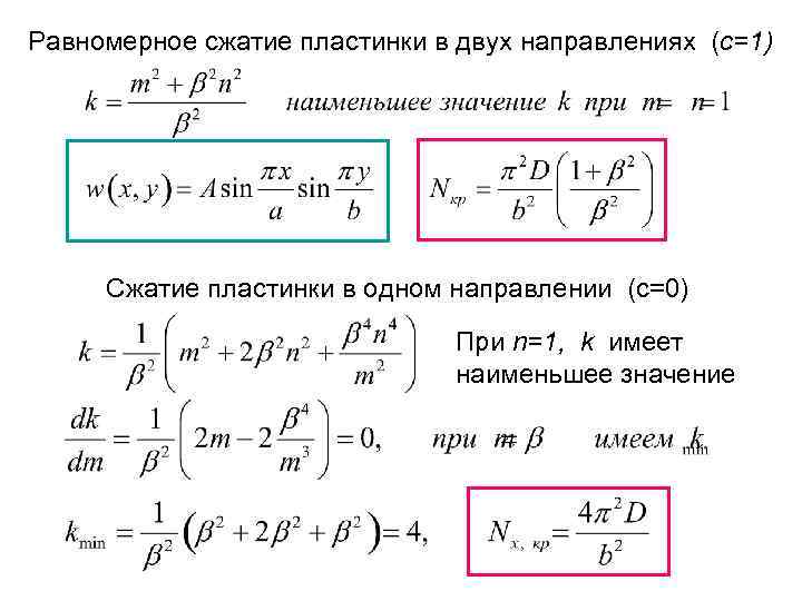 Равномерное сжатие пластинки в двух направлениях (с=1)   Сжатие пластинки в одном направлении