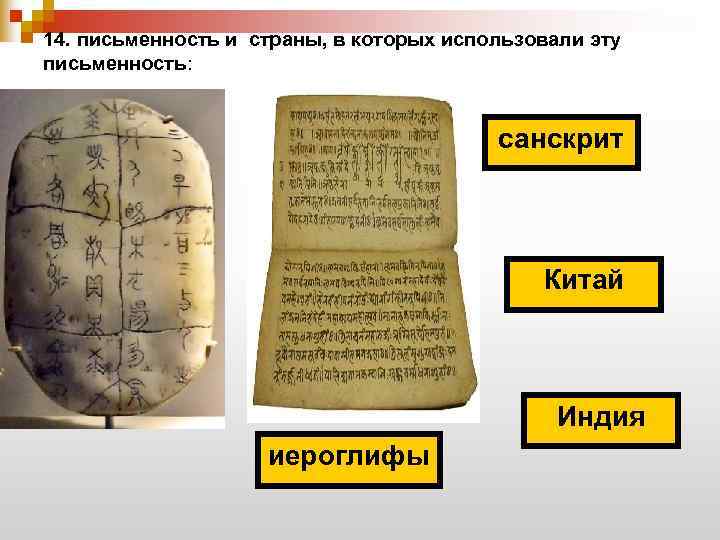 14. письменность и страны, в которых использовали эту письменность:     санскрит