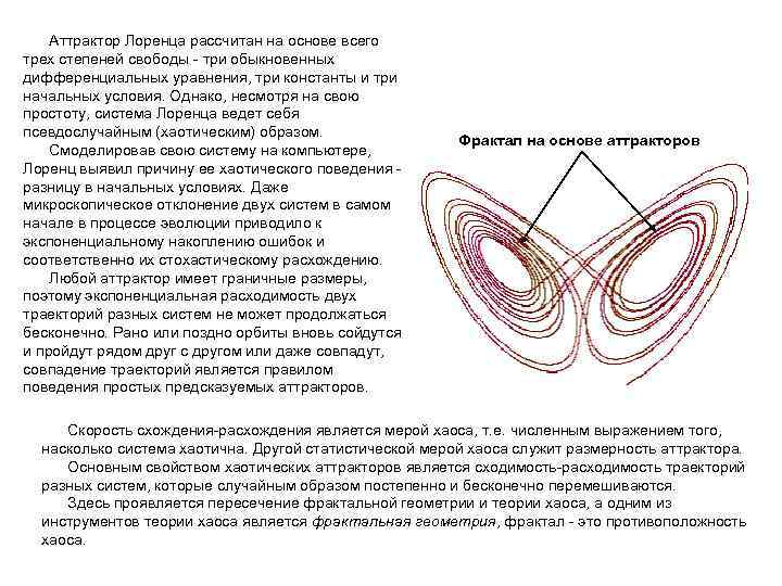 Аттрактор Лоренца рассчитан на основе всего трех степеней свободы - три обыкновенных Аттрактор Лоренца рассчитан на основе всего трех степеней свободы - три обыкновенных