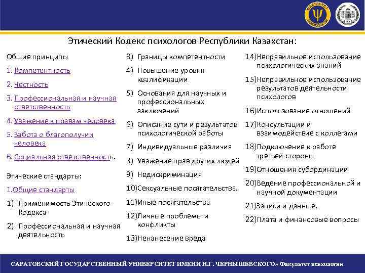 Этический Кодекс психологов Республики Казахстан: Общие принципы 3) Этический Кодекс психологов Республики Казахстан: Общие принципы 3)