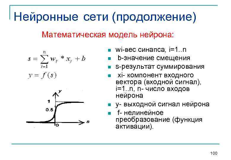 Функция сети. Математическая модель искусственного нейрона. Математическая модель нейрона формула. Функция активации нейрона. Активационные функции для нейронных сетей.