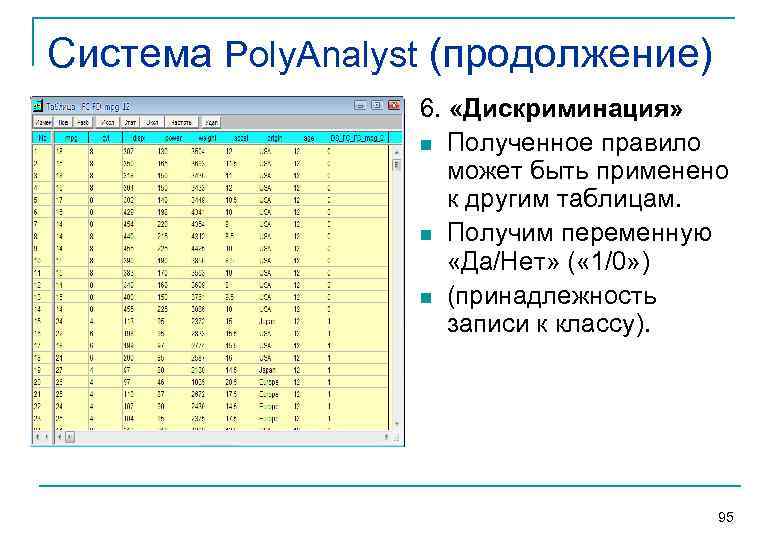Система Poly. Analyst (продолжение)    6.  «Дискриминация»    n