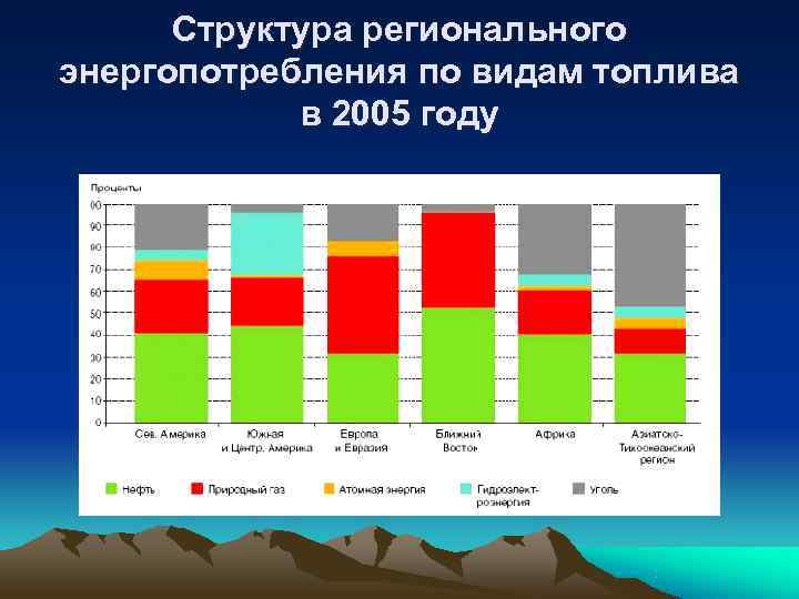  Структура регионального энергопотребления по видам топлива   в 2005 году 