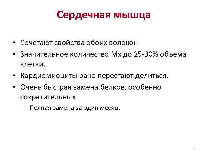   Сердечная мышца  • Сочетают свойства обоих волокон • Значительное количество Мх