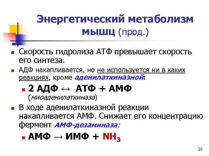    Энергетический метаболизм   мышц (прод. ) n  Скорость гидролиза