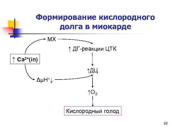    Формирование кислородного   долга в миокарде   МХ 