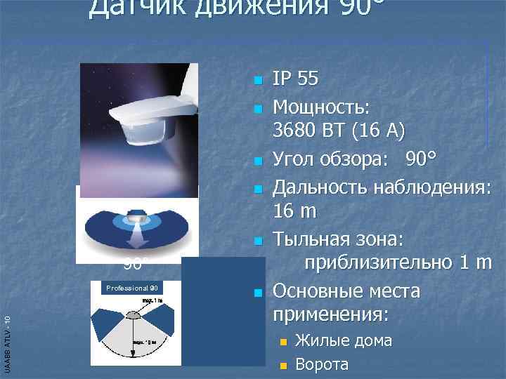    Датчик движения 90°    n  IP 55 