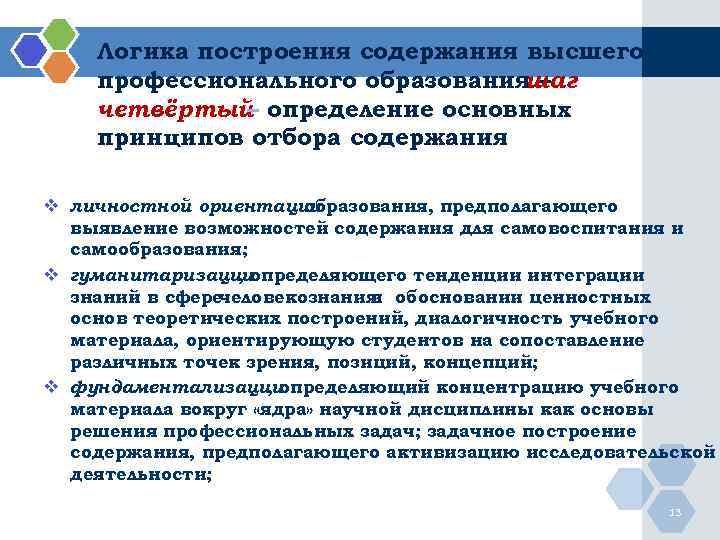   Логика построения содержания высшего       шаг профессионального