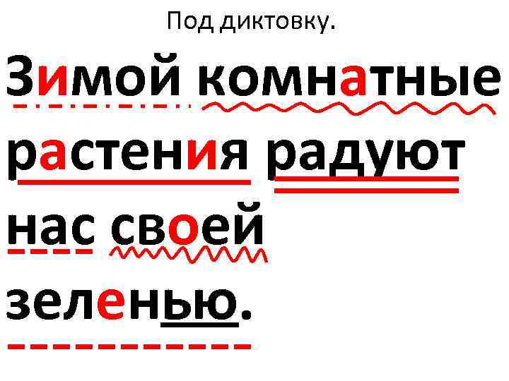   Под диктовку.  Зимой комнатные растения радуют нас своей ---- зеленью. ------