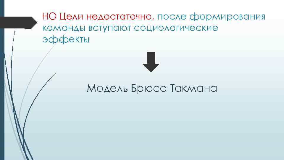 НО Цели недостаточно, после формирования команды вступают социологические эффекты  Модель Брюса Такмана 