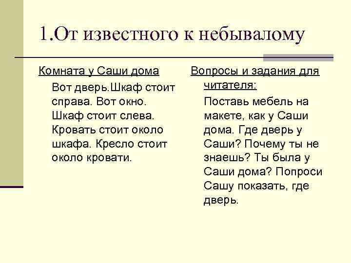1. От известного к небывалому Комната у Саши дома Вопросы и задания для 