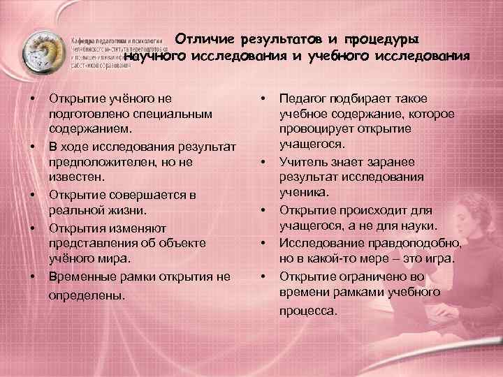      Отличие результатов и процедуры    научного исследования