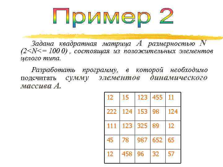   Задана квадратная матрица A размерностью N (2<N<= 100 0) , состоящая из
