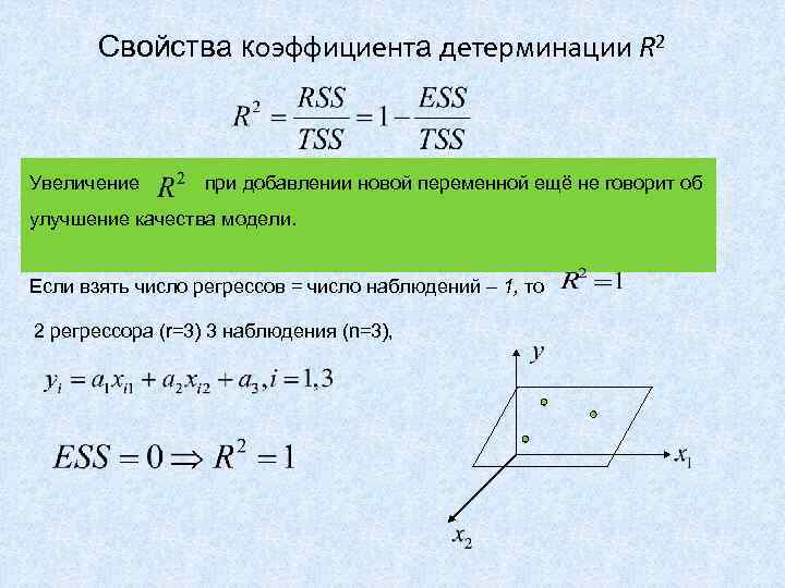   Свойства коэффициента детерминации R 2  Увеличение  при добавлении новой переменной