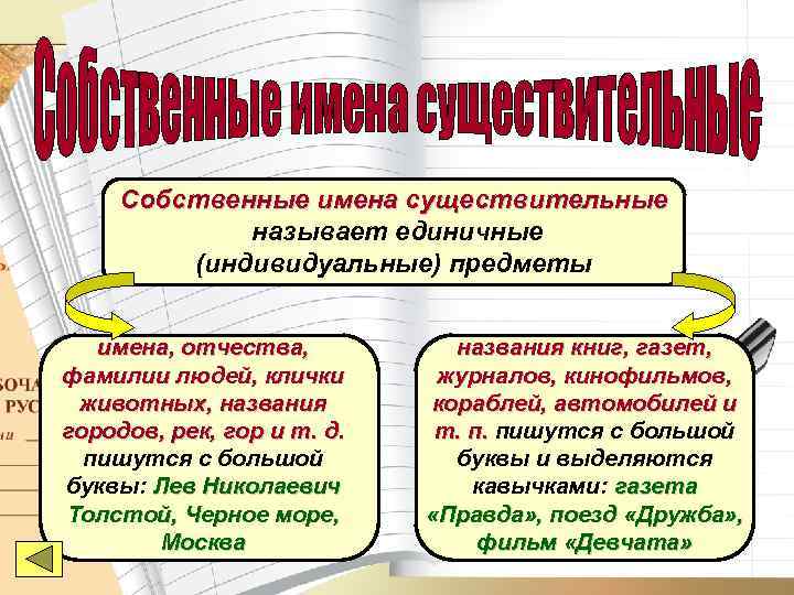  Собственные имена существительные   называет единичные   (индивидуальные) предметы имена, отчества,