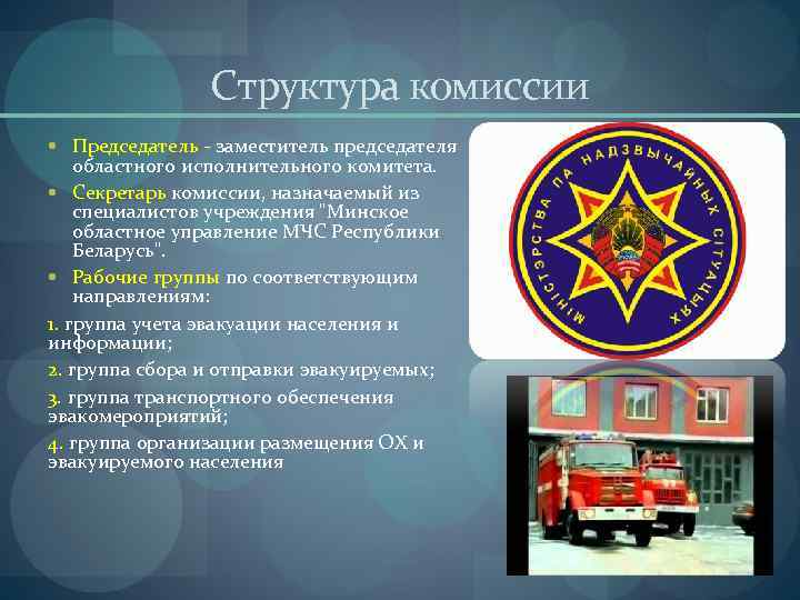     Структура комиссии  Председатель - заместитель председателя областного исполнительного комитета.