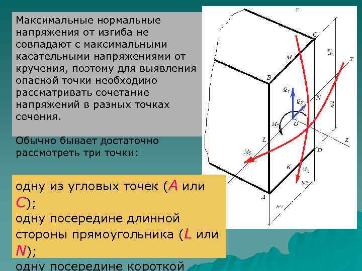 Максимальные нормальные напряжения от изгиба не совпадают с максимальными касательными напряжениями от кручения, поэтому