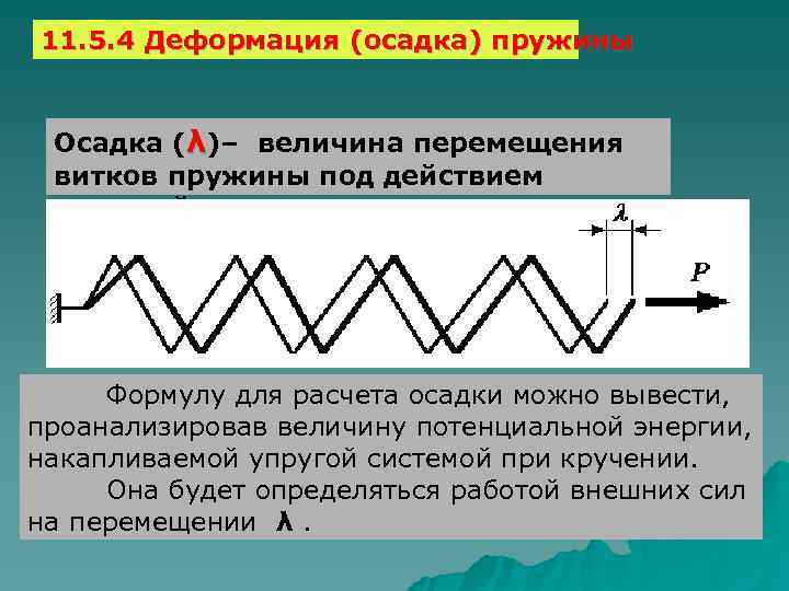 11. 5. 4 Деформация (осадка) пружины  Осадка (λ)– величина перемещения витков пружины под