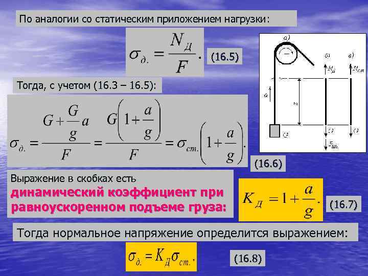  По аналогии со статическим приложением нагрузки:       (16.