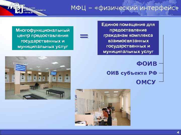 МФЦ – «физический интерфейс» Единое МФЦ – «физический интерфейс» Единое