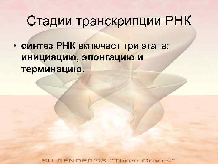 Стадии транскрипции РНК • синтез РНК включает три этапа:  инициацию, элонгацию и