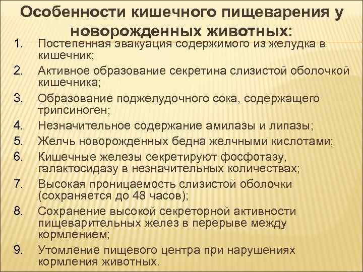 Особенности кишечного пищеварения у новорожденных животных: 1. Постепенная эвакуация содержимого из Особенности кишечного пищеварения у новорожденных животных: 1. Постепенная эвакуация содержимого из