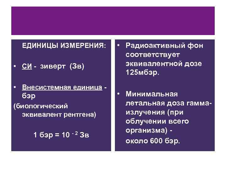  ЕДИНИЦЫ ИЗМЕРЕНИЯ:   • Радиоактивный фон     соответствует •